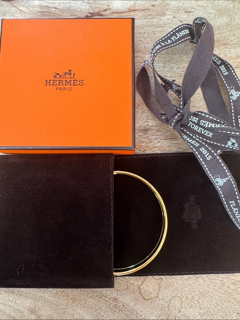 Hermes Black and Gold Enamel Bangle Bracelet